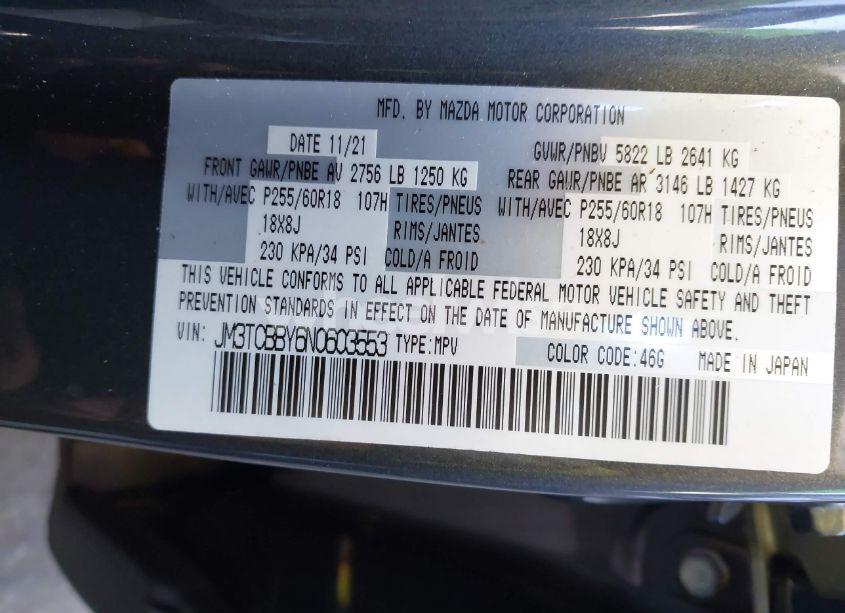 Photo 9 of 2022 Mazda Cx-9 SPORT (VIN JM3TCBBY6N0603553)