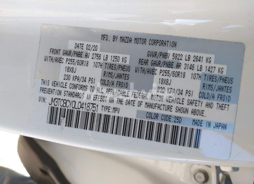 Photo 9 of 2020 Mazda Cx-9 TOURING (VIN JM3TCBCY0L0418751)
