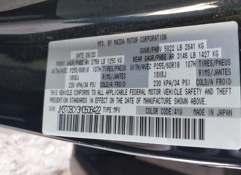 Photo 9 of 2021 Mazda Cx-9 TOURING (VIN JM3TCBCY3M0506422)