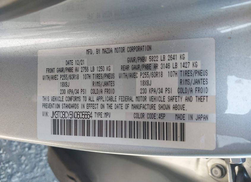 Photo 9 of 2022 Mazda Cx-9 TOURING (VIN JM3TCBCY5N0605664)