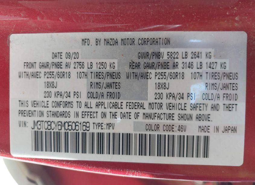 Photo 9 of 2021 Mazda Cx-9 TOURING (VIN JM3TCBCY6M0506169)