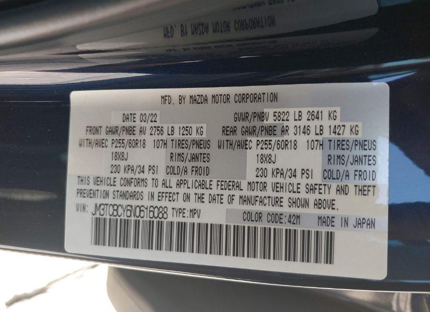 Photo 9 of 2022 Mazda Cx-9 TOURING (VIN JM3TCBCY6N0616088)