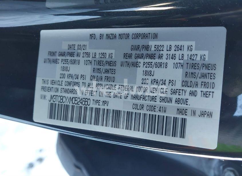 Photo 9 of 2021 Mazda Cx-9 TOURING (VIN JM3TCBCYXM0524660)