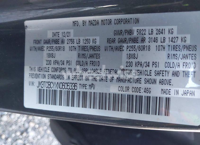 Photo 9 of 2022 Mazda Cx-9 TOURING (VIN JM3TCBCYXN0605336)