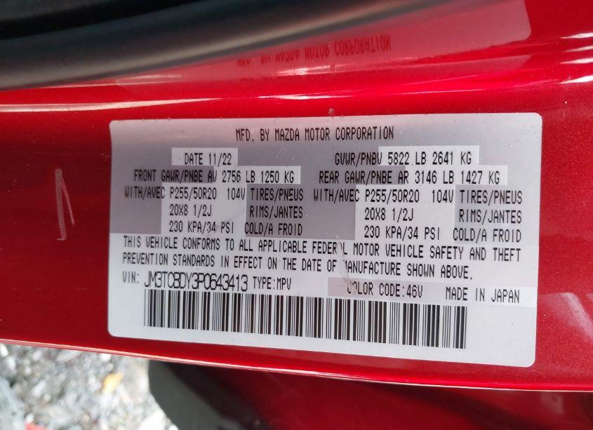 Photo 9 of 2023 Mazda Cx-9 GRAND TOURING (VIN JM3TCBDY3P0643413)