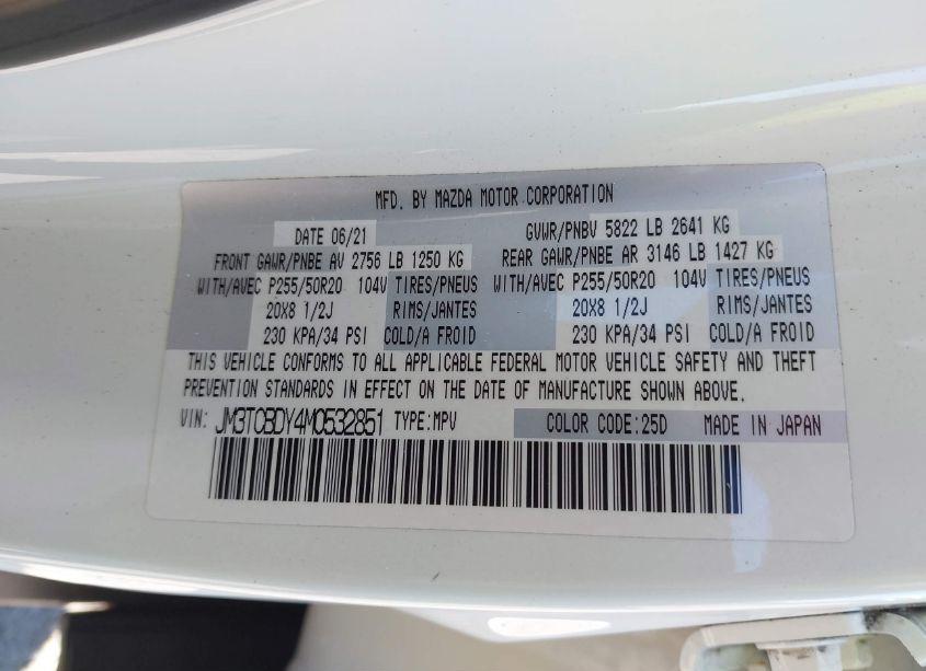 Photo 9 of 2021 Mazda Cx-9 GRAND TOURING (VIN JM3TCBDY4M0532851)