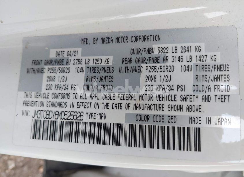 Photo 9 of 2021 Mazda Cx-9 GRAND TOURING (VIN JM3TCBDY6M0525626)