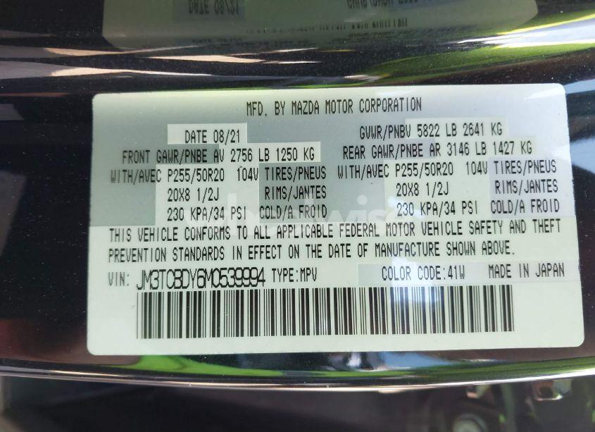 Photo 9 of 2021 Mazda Cx-9 GRAND TOURING (VIN JM3TCBDY6M0539994)