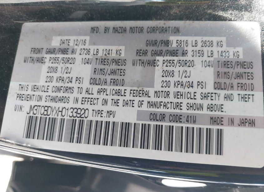 Photo 9 of 2017 Mazda Cx-9 GRAND TOURING (VIN JM3TCBDYXH0133920)