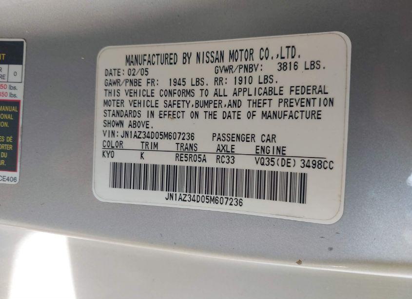 Photo 9 of 2005 Nissan 350z TOURING (VIN JN1AZ34D05M607236)