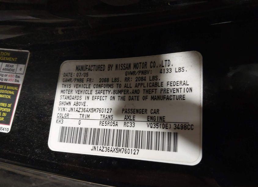 Photo 9 of 2005 Nissan 350z TOURING (VIN JN1AZ36AX5M760127)