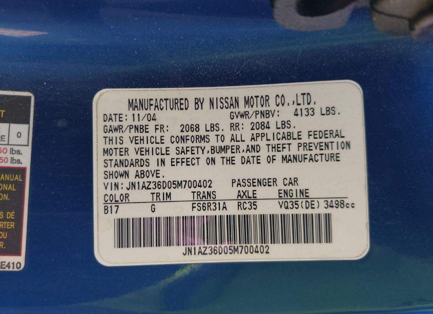 Photo 9 of 2005 Nissan 350z ENTHUSIAST (VIN JN1AZ36D05M700402)