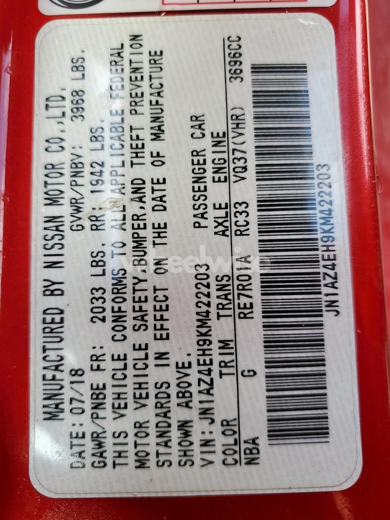 Photo 2 of 2019 NISSAN 370Z BASE (VIN JN1AZ4EH9KM422203)