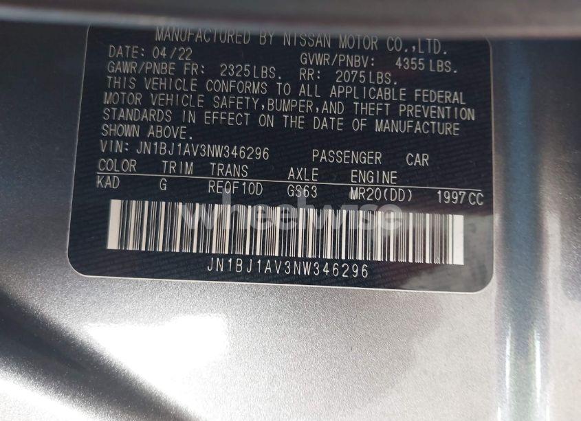 Photo 9 of 2022 Nissan Rogue SPORT S FWD XTRONIC CVT (VIN JN1BJ1AV3NW346296)