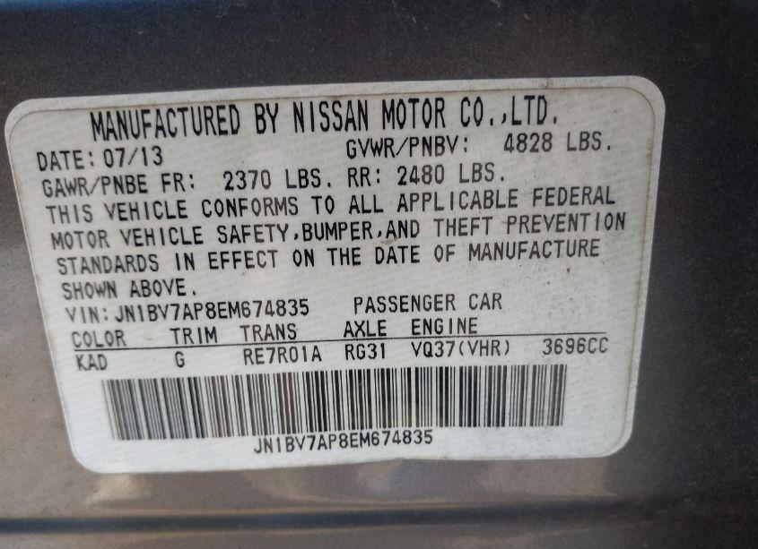 Photo 9 of 2014 Infiniti Q50 PREMIUM (VIN JN1BV7AP8EM674835)