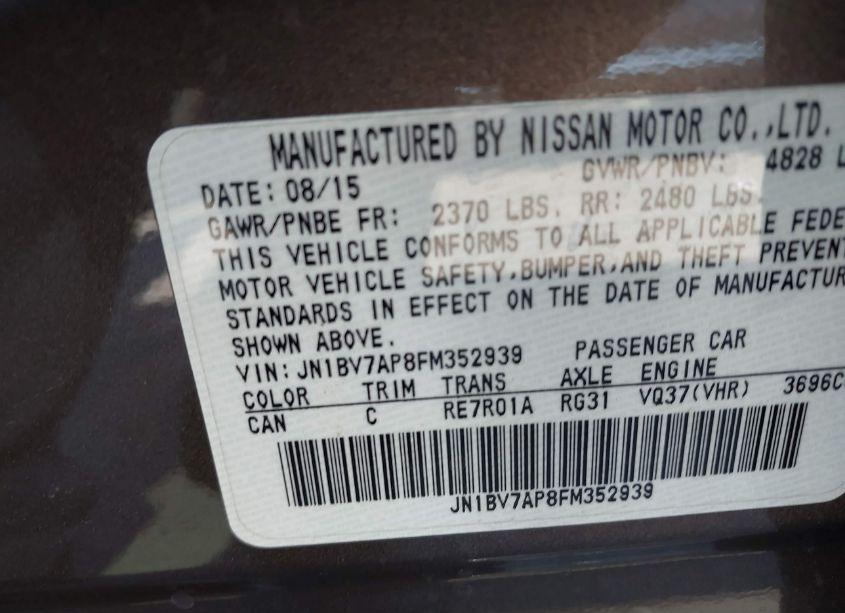 Photo 9 of 2015 Infiniti Q50 PREMIUM (VIN JN1BV7AP8FM352939)