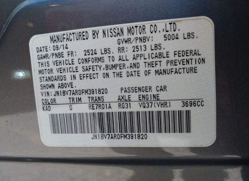 Photo 9 of 2015 Infiniti Q50 PREMIUM (VIN JN1BV7AR0FM391820)