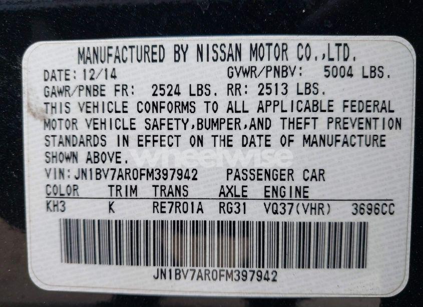 Photo 9 of 2015 Infiniti Q50 PREMIUM (VIN JN1BV7AR0FM397942)