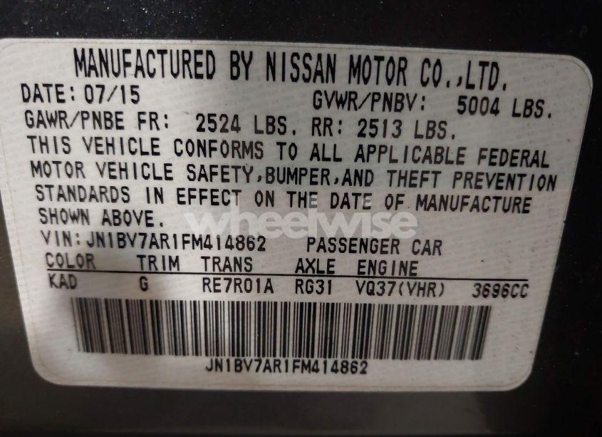 Photo 9 of 2015 Infiniti Q50 PREMIUM (VIN JN1BV7AR1FM414862)