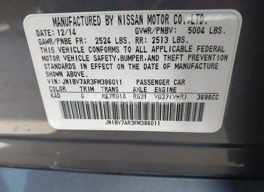 Photo 9 of 2015 Infiniti Q50 PREMIUM (VIN JN1BV7AR3FM396011)