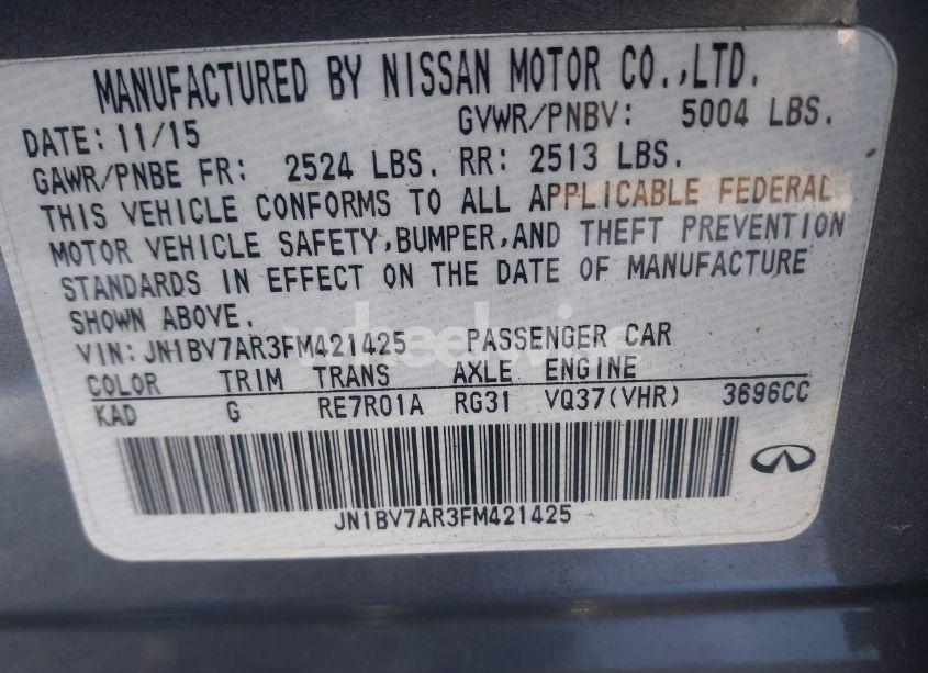 Photo 9 of 2015 Infiniti Q50 PREMIUM (VIN JN1BV7AR3FM421425)