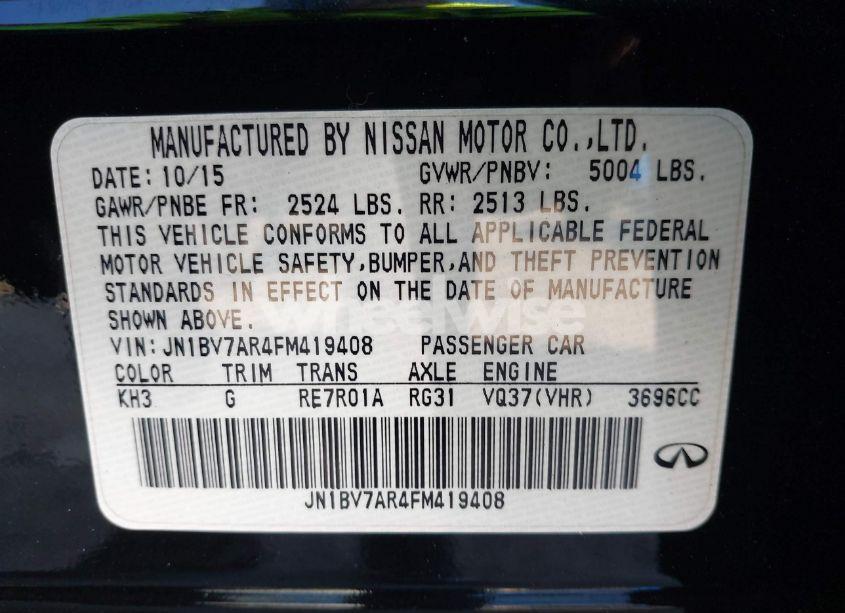 Photo 9 of 2015 Infiniti Q50 PREMIUM (VIN JN1BV7AR4FM419408)