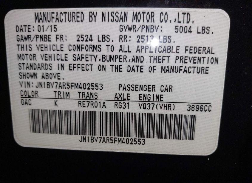 Photo 9 of 2015 Infiniti Q50 PREMIUM (VIN JN1BV7AR5FM402553)