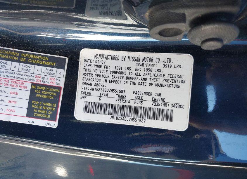 Photo 9 of 2007 Nissan 350z TOURING (VIN JN1BZ34E07M551587)