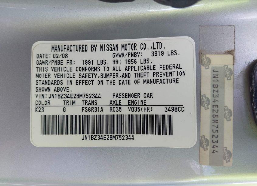 Photo 9 of 2008 Nissan 350z TOURING (VIN JN1BZ34E28M752344)