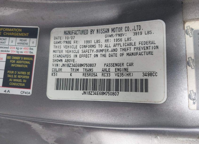 Photo 9 of 2008 Nissan 350z TOURING (VIN JN1BZ34E68M750807)