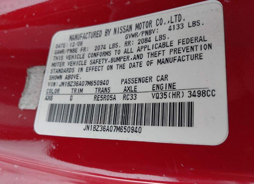 Photo 9 of 2007 Nissan 350z (VIN JN1BZ36A07M650940)