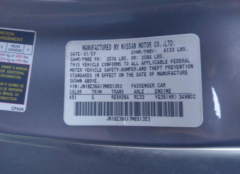 Photo 9 of 2007 Nissan 350z GRAND TOURING (VIN JN1BZ36A17M651353)