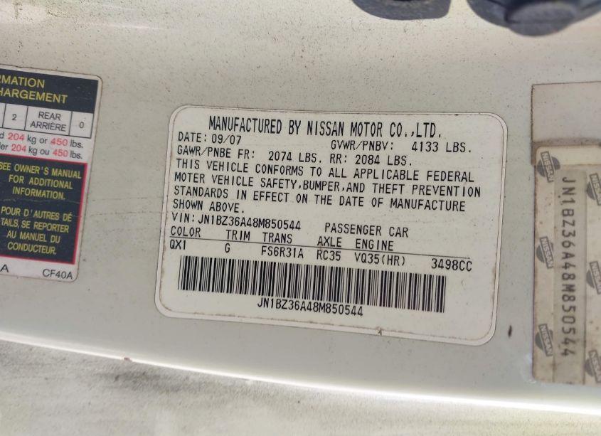 Photo 9 of 2008 Nissan 350z TOURING (VIN JN1BZ36A48M850544)