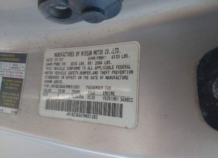 Photo 9 of 2007 Nissan 350z TOURING (VIN JN1BZ36A67M651283)