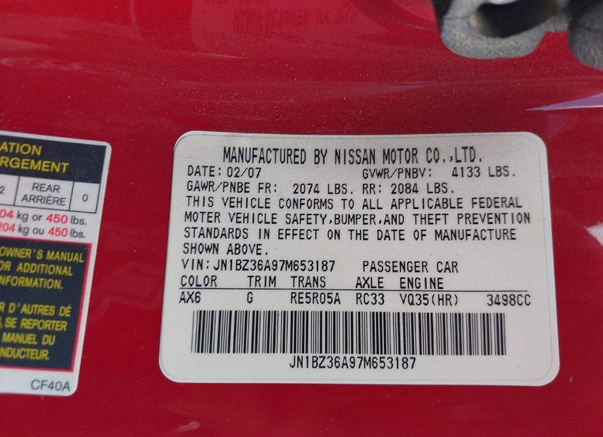 Photo 9 of 2007 Nissan 350z ENTHUSIAST (VIN JN1BZ36A97M653187)