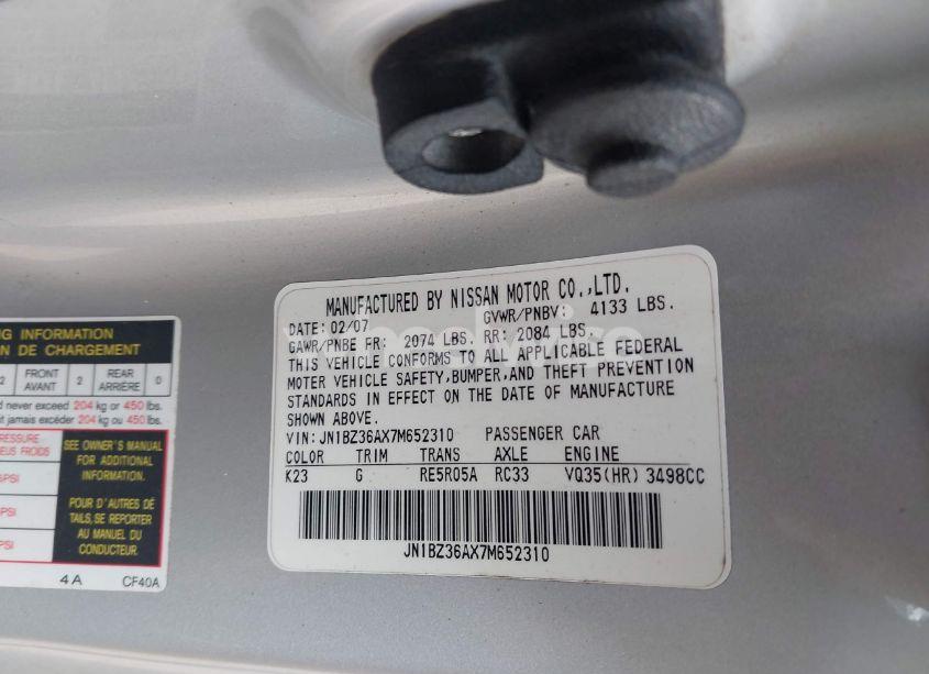 Photo 9 of 2007 Nissan 350z TOURING (VIN JN1BZ36AX7M652310)