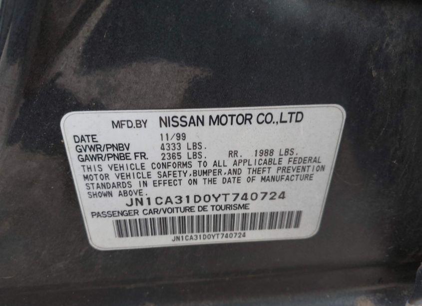 Photo 9 of 2000 Nissan Maxima GLE/GXE/SE (VIN JN1CA31D0YT740724)