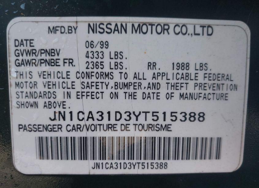 Photo 9 of 2000 Nissan Maxima GLE/GXE/SE (VIN JN1CA31D3YT515388)