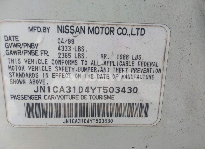 Photo 9 of 2000 Nissan Maxima GLE/GXE/SE (VIN JN1CA31D4YT503430)