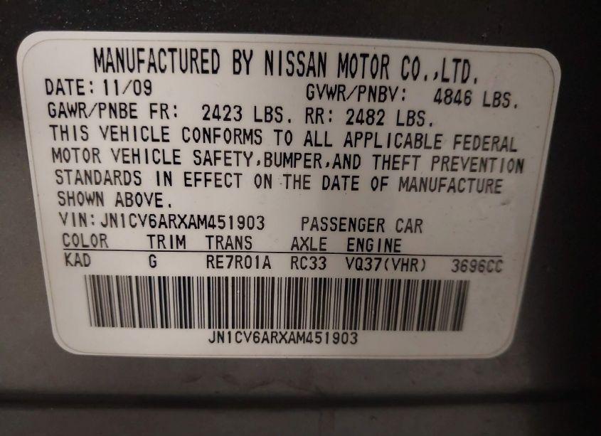 Photo 9 of 2010 Infiniti G37x (VIN JN1CV6ARXAM451903)