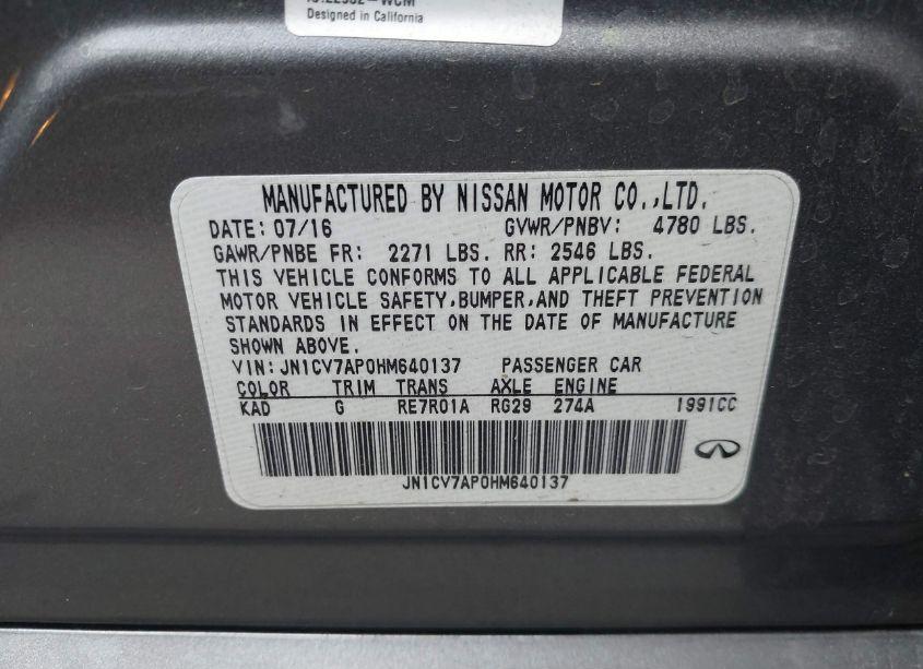 Photo 9 of 2017 Infiniti Q50 2.0T PREMIUM (VIN JN1CV7AP0HM640137)