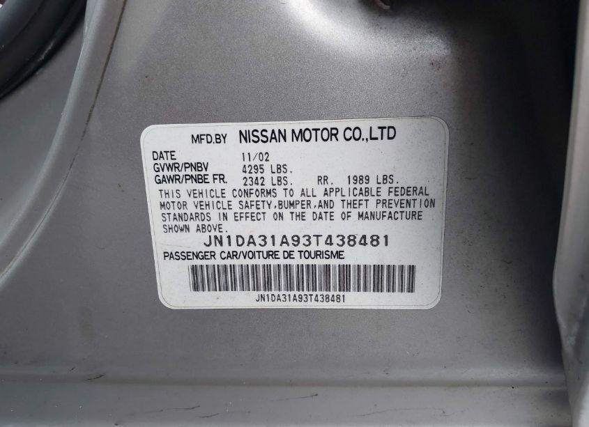 Photo 9 of 2003 Nissan Maxima GLE (VIN JN1DA31A93T438481)
