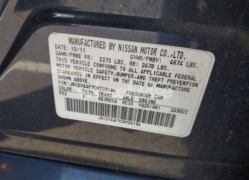 Photo 9 of 2012 Infiniti G25 JOURNEY (VIN JN1DV6AP7CM700194)