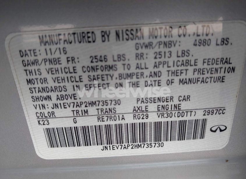 Photo 9 of 2017 Infiniti Q50 3.0T PREMIUM (VIN JN1EV7AP2HM735730)