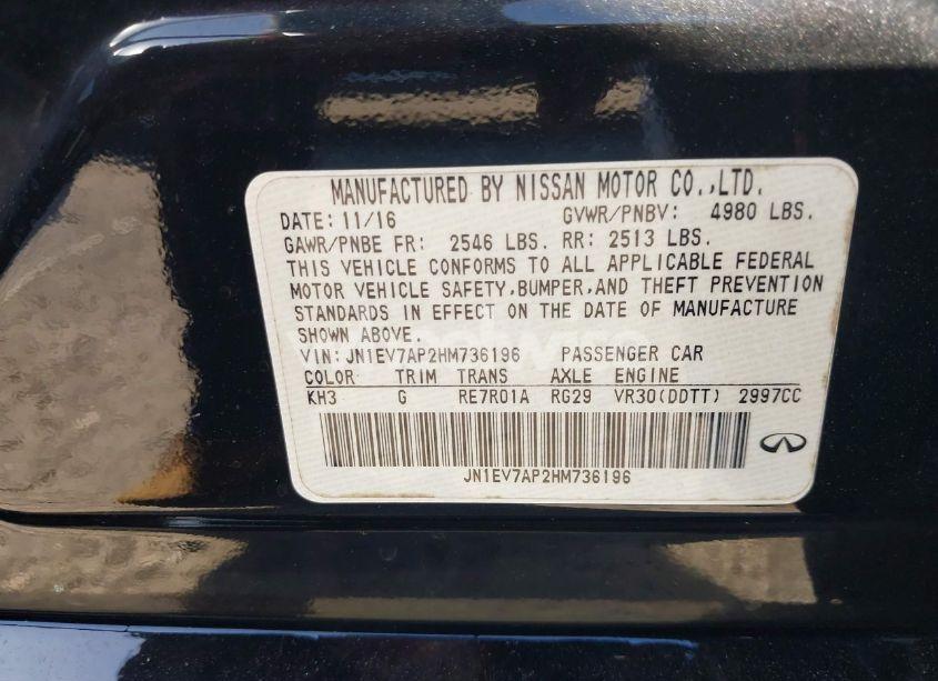 Photo 9 of 2017 Infiniti Q50 3.0T PREMIUM (VIN JN1EV7AP2HM736196)