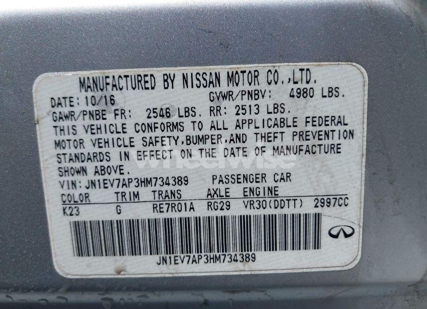 Photo 9 of 2017 Infiniti Q50 3.0T PREMIUM (VIN JN1EV7AP3HM734389)