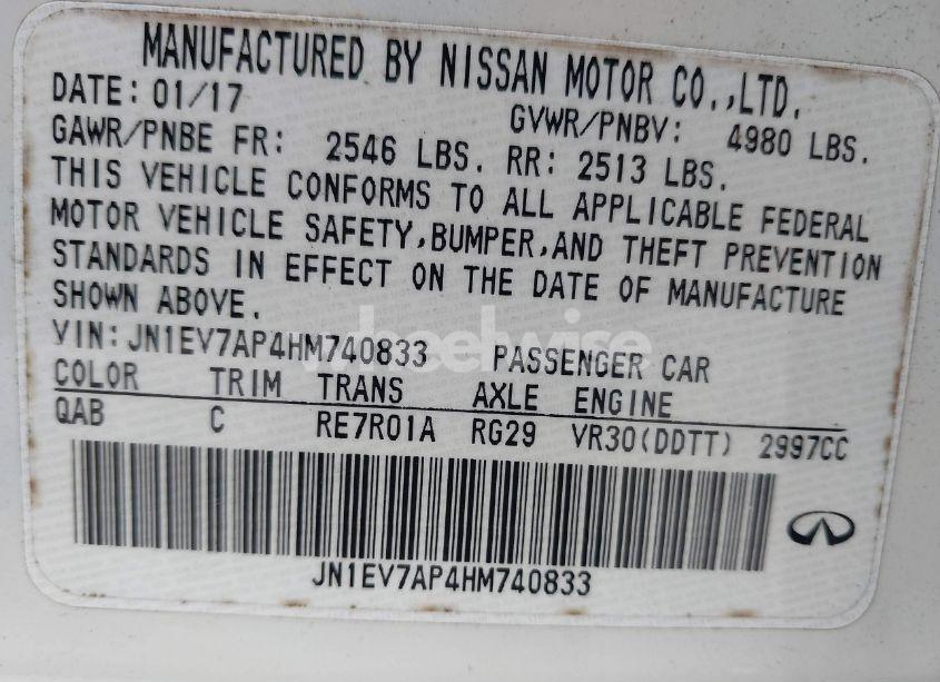 Photo 9 of 2017 Infiniti Q50 3.0T SIGNATURE EDITION (VIN JN1EV7AP4HM740833)