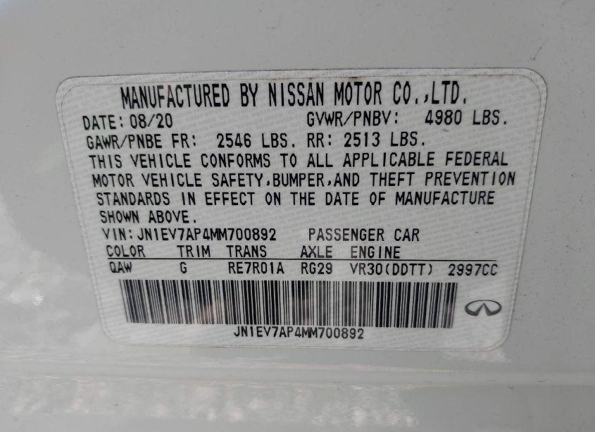 Photo 9 of 2021 Infiniti Q50 PURE (VIN JN1EV7AP4MM700892)