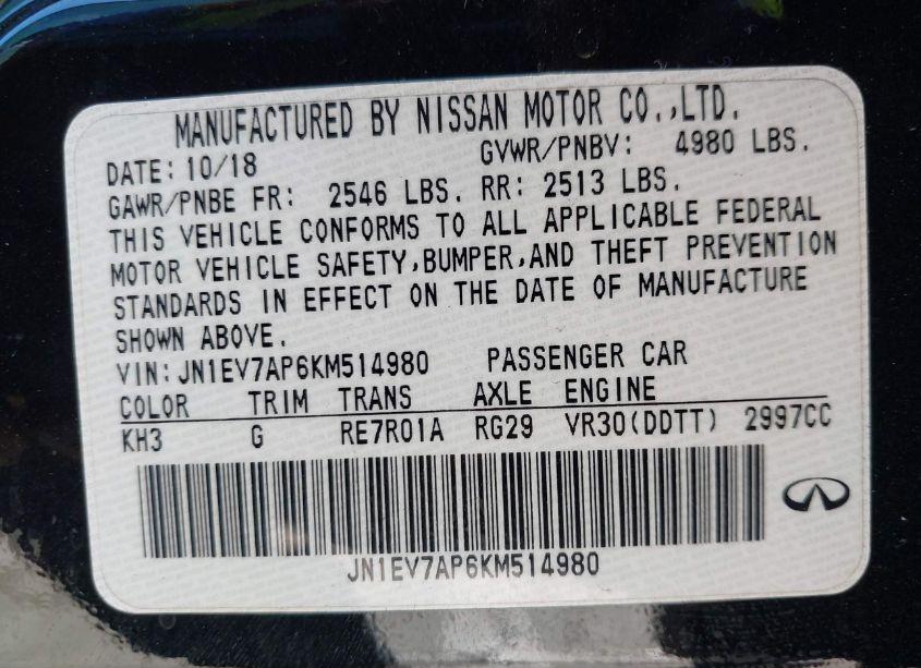 Photo 9 of 2019 Infiniti Q50 3.0T SPORT (VIN JN1EV7AP6KM514980)