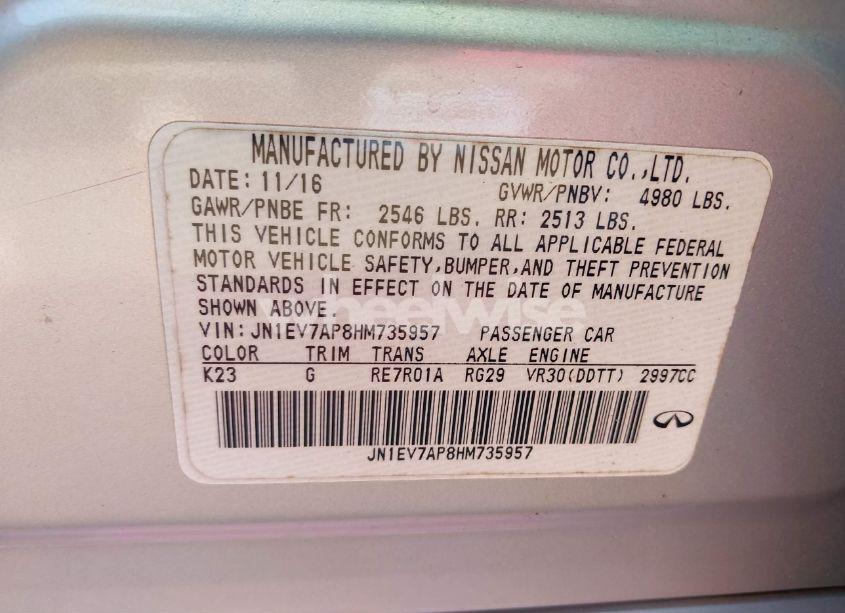 Photo 9 of 2017 Infiniti Q50 3.0T PREMIUM (VIN JN1EV7AP8HM735957)